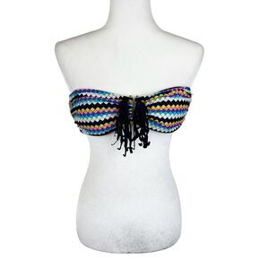 Damsel Bikini Top Women Medium Multicolor Diamond Print Strapless Swim Beach